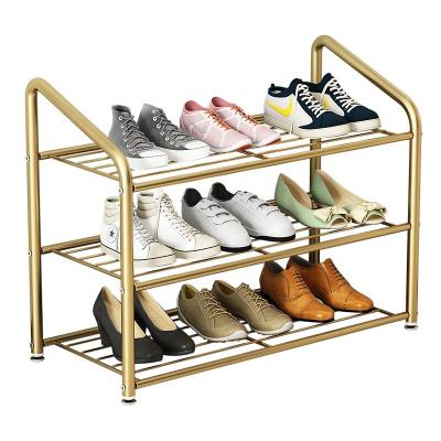 China Portable Adjustable Home Furniture (Height) Adjustable Wrought Iron 3 Layers Black White Gold Shoe Racks Stand Zapatero All Metal Display Cabinet for sale