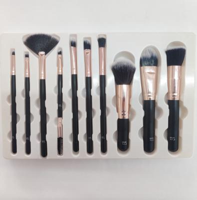 China Anti-Slip Makeup Brushes Custom Logo 10Pcs Makeup Brush Set Black for sale