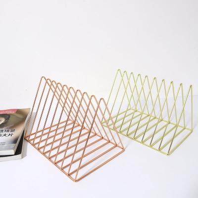 China Nordic European Factory Supply Home Office Used Triangle Gold Metal Book Holder Folder Desk Organizer Decorative Bookends for sale