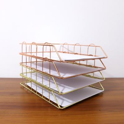 China Enterable Desk Study Room Used Wire Collection Gold Metal Enterable Magazine Desk Rack File Organize Iron Storage Rack for sale