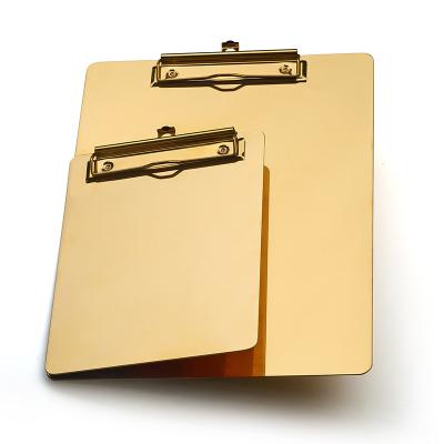 China European Newcomer Nordic Style Offcie Restaurant Used Gold Stainless Steel Menu Bill Clip Metal Clipboard for sale