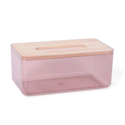 China Wholesale Nordic Style Transparent Fashion And Simple Transparent Facial Tissue Box With Cover Towel Dispenser Bamboo Wooden Box for sale