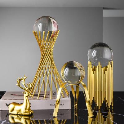 China Desktop Decoration Crystal Ball With Metal Stand Transparent Nordic Luxury Home Creative Craft Decor Wholesale Transient Light for sale