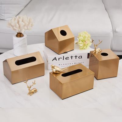 China Nordic Eco-friendly Luxury Hotel Restaurant Supply Gold Metal Facial Tissue Box Napkin Dispenser Box for sale