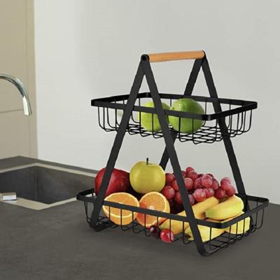 China New Arrival Kitchen Living Room 2-Tier Sustainable Detachable Vegetables Fruit Hanging Rack Food Metal Storage Basket for sale