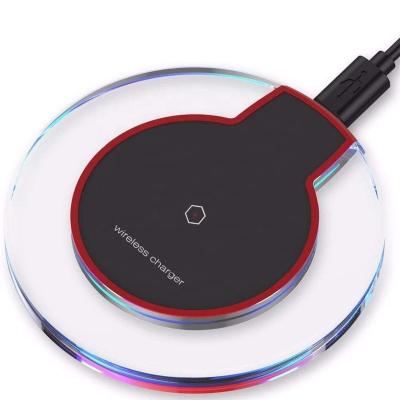 China Tablet MP3 GPS Crystal Qi Wireless Charger Universal Mobile Phone With LED Light For iPhone Galaxy Mobile Phone Charger for sale