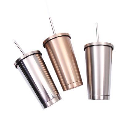 China Simple Design 500ml Sustainable Stainless Steel Vacuum Insulated Coffee Tumbler With Metal Lids And Straw for sale