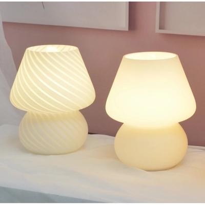 China Modern Glass LED Desk Light For Bedroom Bedside Korean Statistical Style Table Lamp Striped Decor Cute Mushroom Glass Translucent Bedside Lamp for sale