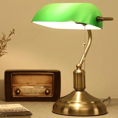 China European Rustic Desk Light Vintage LED Table Lamp Study Light Industrial Art Decor Lamp Bronze Green Glass for sale