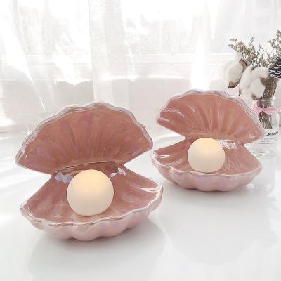 China Eco-friendly Ceramic LED Shell Pearl Night Light Fairy Mold Night Lamp For Home Bedside Decoration Christmas Gift for sale