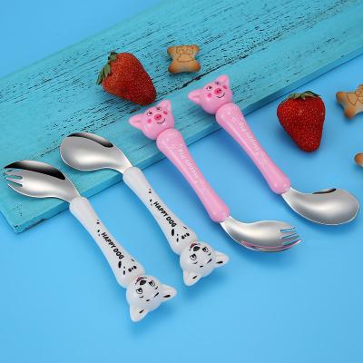 China Cute Viable Kids Travel Cutlery Set 304 Stainless Steel Baby Crooked Spoon and Fork Camping Set Box for sale