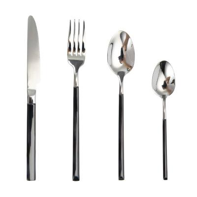 China Sustainable 304 Stainless Steel Black Handle knife fork spoon for Wedding Event Restaurant cutlery set for sale