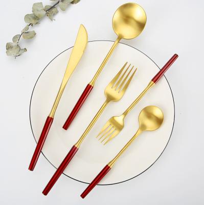 China Sustainable High End Elegant Wedding Stainless Steel Dinnerware Gold Plated Cutlery Set for sale