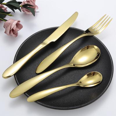 China Viable Wholesale 304 Gold Spoons Forks Knives Cutlery Set Stainless Steel Gold Flatware Set Wedding for sale