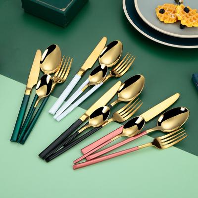 China Cutlery Set Promotion Gift 18/10 Stainless Steel Gold Flatware Knife Spoon Viable Luxury Fork for sale