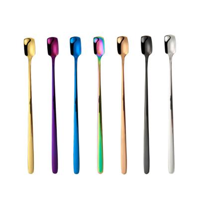 China Sustainable Square Head Spoon Long Stainless Steel Handle Ice Cream Stirring Spoon With Customizable Logo for sale