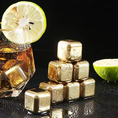 China 304 Sustainable Whiskey Stainless Steel Ice Cube Color Titanium Reusable Granite Artificial Ice Cubes for sale