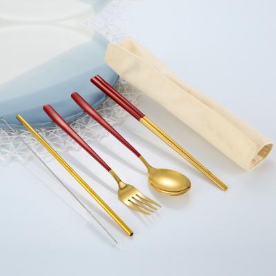 China Sustainable Eco Friendly Portable Outdoor 18/10 Stainless Steel Picnic Cutlery Set Camping Straws Spoon Fork Set for sale