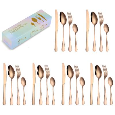 China Sustainable Amazon Rose Gold Cutlery Set 24PCS Silverware Set Stainless Steel Flatware With Color Box for sale