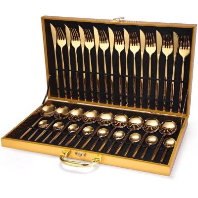 China 36 PCs Dinner Knife Fork Spoon Set Viable Wholesale Gift With Wooden Box Stainless Steel Cutlery Set for sale