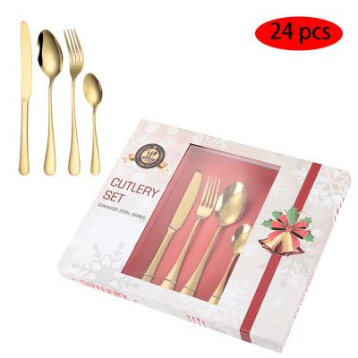 China Amazon Sustainable 2021 Hot Sale 24 Pcs Stainless Steel Gold Cutlery Set With Gift Box Packing for sale