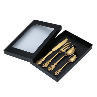 China Sustainable Luxury Royal Stainless Steel Household Knife Fork Spoon Tea Spoon Cutlery 4 Pieces Gift Set for sale