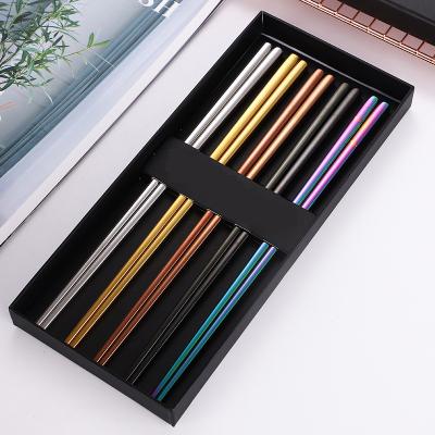 China Gold Plated Korean 304 Stainless Steel Cutlery Set Viable Metal Gift Tableware Chopstick Box Sets Custom Logo for sale