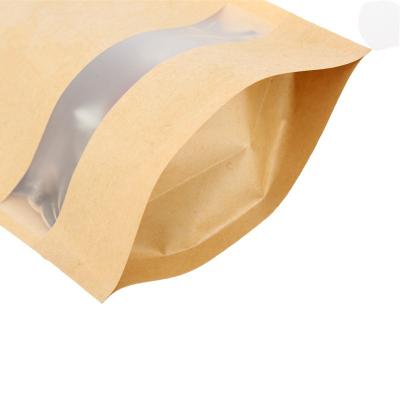 China Recycled Materials Free Samples Standing Pouches Brown Kraft Paper Bag With Window for sale