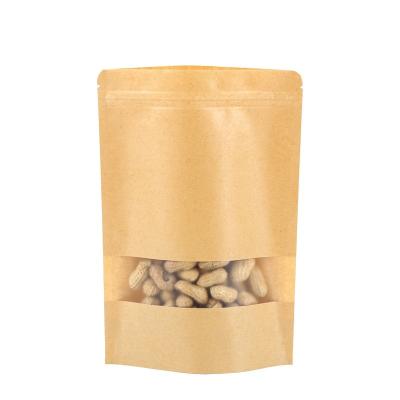 China Recycled Materials Clear Window Pockets Ziplock Bags Brown Kraft Paper Bags Custom Logo 30*40+5 for sale