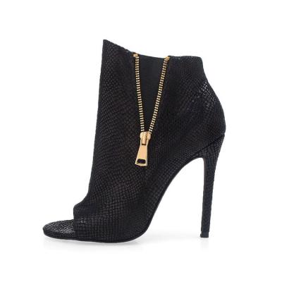 China Fashionable Open Toe Black High Heels Booties Women Ankle Boots for sale