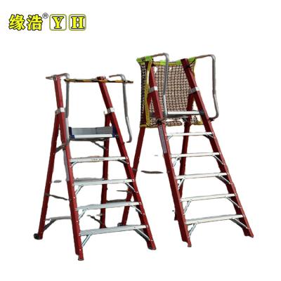 China Folding Ladders Safety Net Fiberglass Platform Ladder With Handrail Red Color for sale