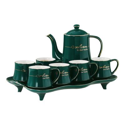 China Viable Wholesales Luxury European Hot Selling Ceramic Coffee Cup Set Ceramic Tea Cup With Saucer Tray for sale