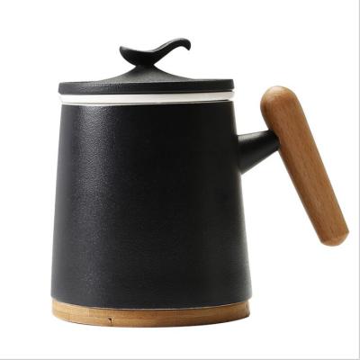 China Nordic Viable Porcelain Mugs With Lid And Spoon Gift Box Wood Handle Coffee Tea Ceramic Mug for sale