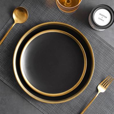 China Sustainable Ceramic Nordic Black Dinner Plates Black Food Dish Home Dinner Porcelain Plates Dishes for sale