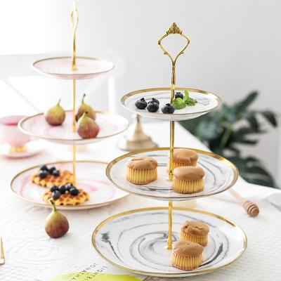 China Ceramic Cake Stand Table Fruit Snack Cupcake Porcelain Cake Stand Set For Tea Wedding Serving Tray for sale