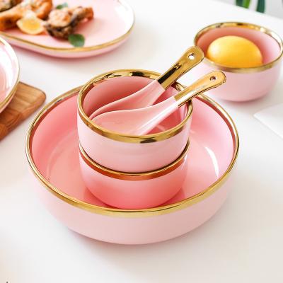 China Sustainable Ceramic Dish Nordic Luxury Household Bowl Bowls Dinner Dish Bone China Porcelain Tableware Sets for sale