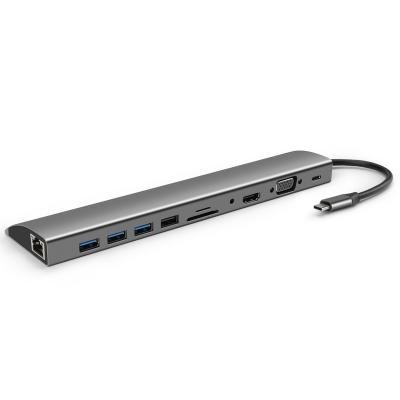 China Mobile Phone Types / Computer New Design OEM 11 Port USB 2.0 USB 3.0 4 Port SD TF/SD RJ45 HDMI VGA USB Audio Type C Hub For Windows for sale