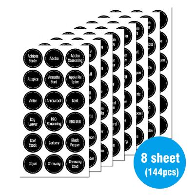 China 144 PCS Round Kitchen Water Resistant Round Kitchen Spice Jar Waterproof Sticker Label Sets for sale