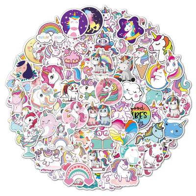 China 100 PCS Decorative Sticker Vinyl PVC Cartoon Kids Waterproof Graffiti Unicorn Stickers For Child for sale