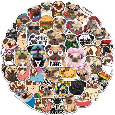 China Waterproof Laptop Dog Skateboard Luggage Sticker 50 PCS Cartoon Pug Stickers Graffiti Adhesive Stickers for sale