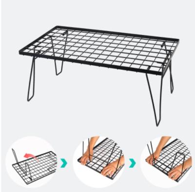 China Outdoor PicnicTable Grill Iron Grill Table Party Camping Folding Net Modern Portable Bamboo Wood Grill BBQ Grill for sale