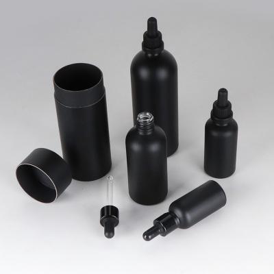 China Personal Care Customize Logo 30ml 50ml Matte Black Glass Dropper Bottle 100ml Essential Oil Bottles for sale