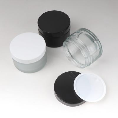 China Personal Care Supplier 200g Black Body Matte Skin Care Cream Scrub Frosted Glass Jar for sale