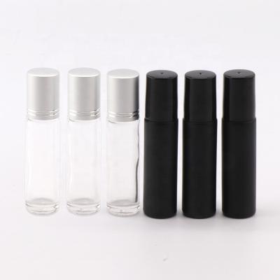 China Personal Care Travel 10ml Custom Matte Black Clear roll on glass perfume bottle essential oil bottles with stainless roller ball for sale