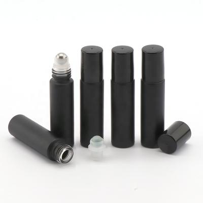 China Personal Care Travel 5ml Frosted Black Clear Empty Essential Oil Roll On Glass Perfume Roller Bottle 10ml for sale