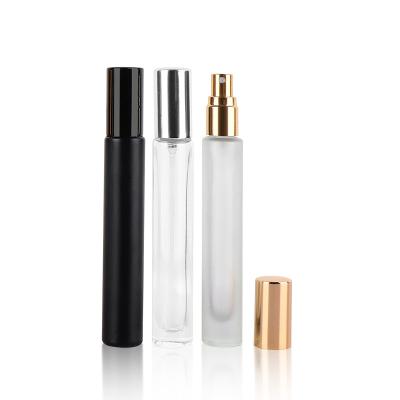 China Luxury White And Black Personal Care Perfume 10ml Oil Thick Frosted Bottom Glass Spray Bottles With Cap for sale