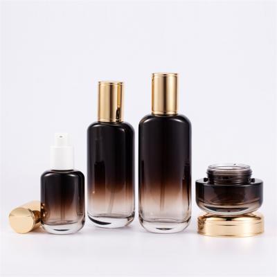 China Hot Stamping Personal Care 30g 50g 40ml 100ml 120ml Perfume Bottles Glass Skin Care Bottles Black Set for sale