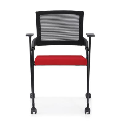 China Foldable Black Baking Paint Mesh Furniture Center Stackable Chairs Collapsible Bar for Training Rooms with Wheels for sale