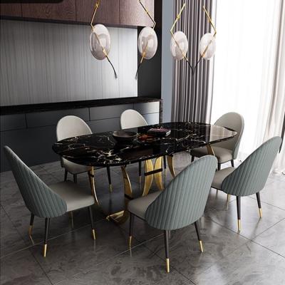 China (Others)New Adjustable Furniture Marble Dining Modern Gold Dining Table And 6 Set Dining Chairs With Stainless Steel Leg for sale