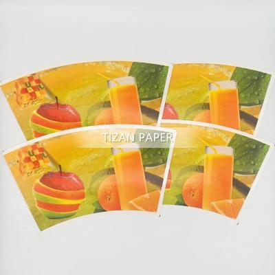 China PE Coated Paper Cup Double Fan Fruit Juice Design Biodegradable Flexo Printing for sale